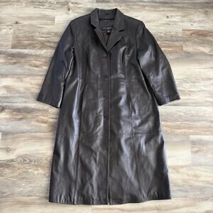 Centigrade Leather Long Trench Coat Women’s 1X Brown Button Front No Liner